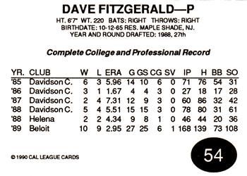 1990 Cal League All-Stars #54 Dave Fitzgerald Back