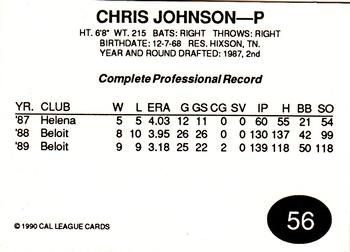 1990 Cal League All-Stars #56 Chris Johnson Back