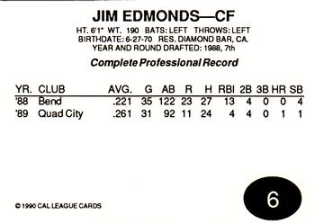 1990 Cal League All-Stars #6 Jim Edmonds Back