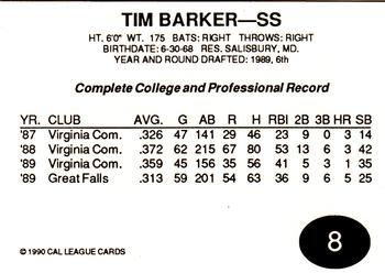 1990 Cal League All-Stars #8 Tim Barker Back