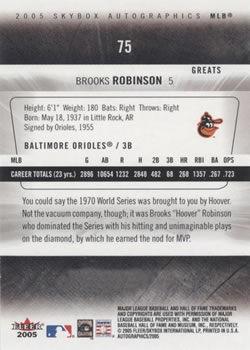 2005 SkyBox Autographics #75 Brooks Robinson Back