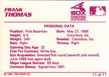 1991 Star Frank Thomas #11 Frank Thomas Back