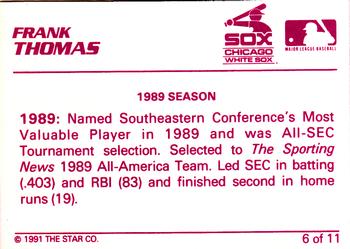 1991 Star Frank Thomas #6 Frank Thomas Back