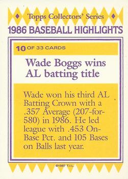 1987 Topps Woolworth Baseball Highlights #10 Wade Boggs Back