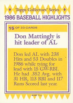 1987 Topps Woolworth Baseball Highlights #15 Don Mattingly Back