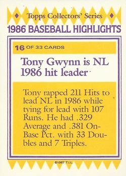 1987 Topps Woolworth Baseball Highlights #16 Tony Gwynn Back