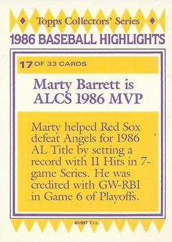 1987 Topps Woolworth Baseball Highlights #17 Marty Barrett Back