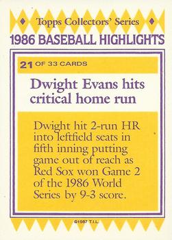 1987 Topps Woolworth Baseball Highlights #21 Dwight Evans Back