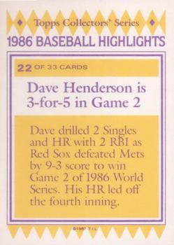 1987 Topps Woolworth Baseball Highlights #22 Dave Henderson Back