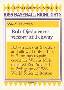 1987 Topps Woolworth Baseball Highlights #24 Bob Ojeda Back