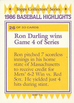 1987 Topps Woolworth Baseball Highlights #26 Ron Darling Back