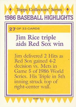 1987 Topps Woolworth Baseball Highlights #27 Jim Rice Back