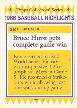 1987 Topps Woolworth Baseball Highlights #28 Bruce Hurst Back