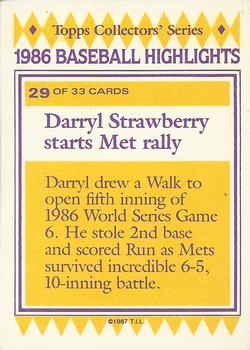 1987 Topps Woolworth Baseball Highlights #29 Marty Barrett / Darryl Strawberry Back