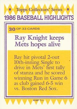 1987 Topps Woolworth Baseball Highlights #30 Ray Knight Back