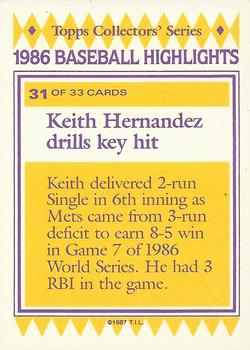 1987 Topps Woolworth Baseball Highlights #31 Keith Hernandez Back