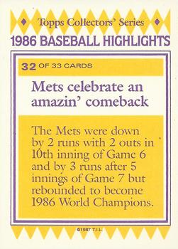 1987 Topps Woolworth Baseball Highlights #32 Gary Carter / Wally Backman Back