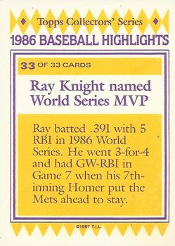 1987 Topps Woolworth Baseball Highlights #33 Ray Knight Back