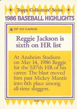 1987 Topps Woolworth Baseball Highlights #4 Reggie Jackson Back