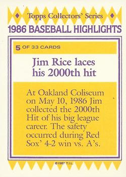 1987 Topps Woolworth Baseball Highlights #5 Jim Rice Back