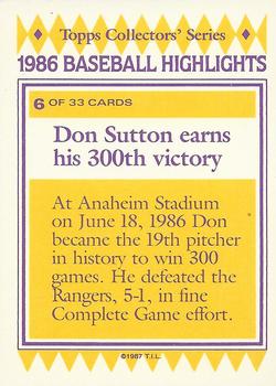 1987 Topps Woolworth Baseball Highlights #6 Don Sutton Back