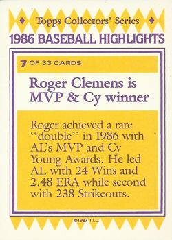 1987 Topps Woolworth Baseball Highlights #7 Roger Clemens Back