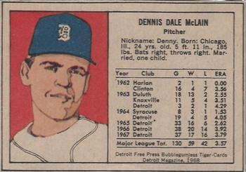 1968 Detroit Free Press Bubblegumless Detroit Tigers #NNO Denny McLain Back