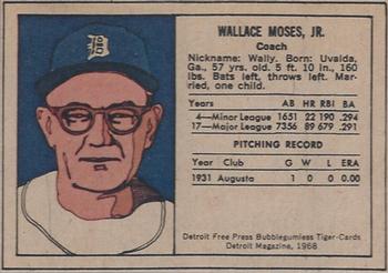 1968 Detroit Free Press Bubblegumless Detroit Tigers #NNO Wally Moses Back