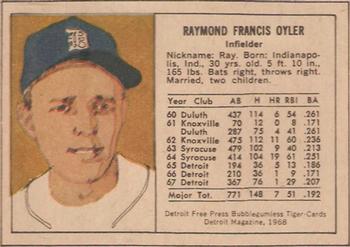 1968 Detroit Free Press Bubblegumless Detroit Tigers #NNO Ray Oyler Back