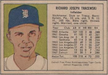 1968 Detroit Free Press Bubblegumless Detroit Tigers #NNO Dick Tracewski Back