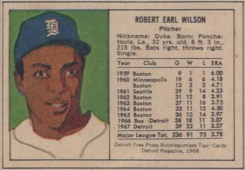 1968 Detroit Free Press Bubblegumless Detroit Tigers #NNO Earl Wilson Back