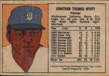 1968 Detroit Free Press Bubblegumless Detroit Tigers #NNO John Wyatt Back