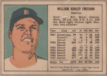 1968 Detroit Free Press Bubblegumless Detroit Tigers #NNO Bill Freehan Back