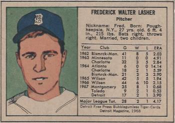 1968 Detroit Free Press Bubblegumless Detroit Tigers #NNO Fred Lasher Back