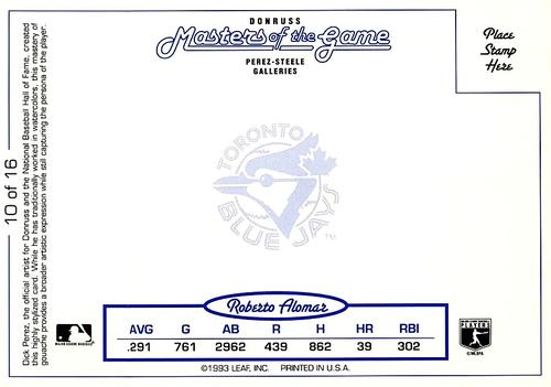 1993 Donruss - Masters of the Game #10 Roberto Alomar Back