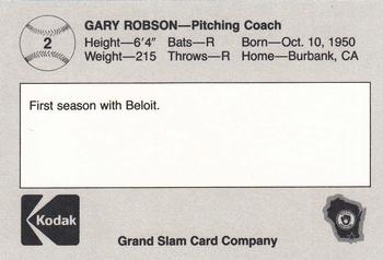 1988 Grand Slam Beloit Brewers #2 Gary Robson Back