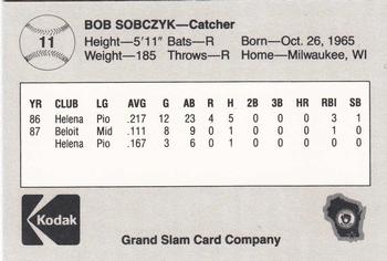 1988 Grand Slam Beloit Brewers #11 Bob Sobczyk Back