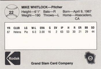 1988 Grand Slam Beloit Brewers #22 Mike Whitlock Back