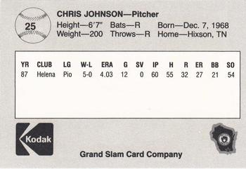 1988 Grand Slam Beloit Brewers #25 Chris Johnson Back