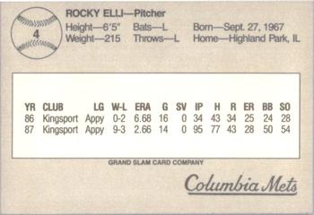 1988 Grand Slam Columbia Mets #4 Rocky Elli Back