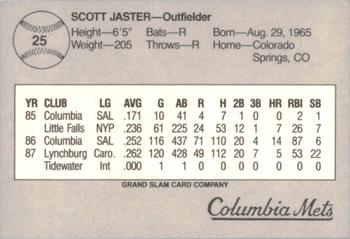 1988 Grand Slam Columbia Mets #25 Scott Jaster Back