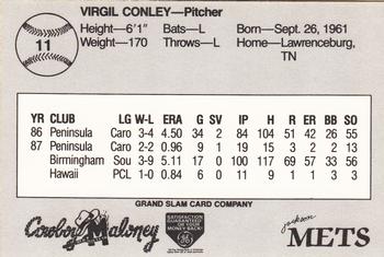 1988 Grand Slam Jackson Mets #11 Virgil Conley Back
