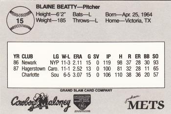 1988 Grand Slam Jackson Mets #15 Blaine Beatty Back