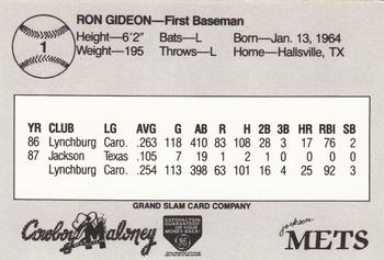 1988 Grand Slam Jackson Mets #1 Ron Gideon Back