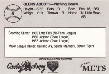 1988 Grand Slam Jackson Mets #5 Glenn Abbott Back