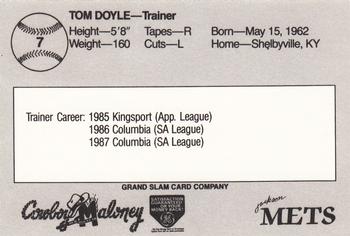 1988 Grand Slam Jackson Mets #7 Tom Doyle Back