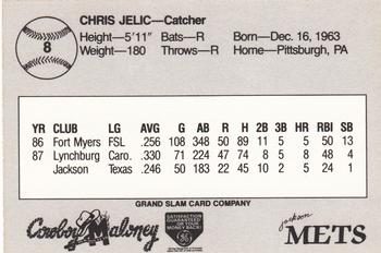 1988 Grand Slam Jackson Mets #8 Chris Jelic Back