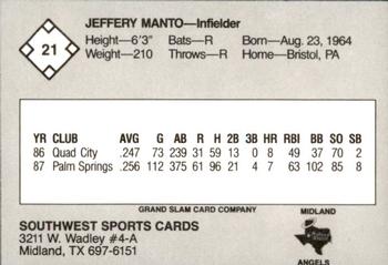 1988 Grand Slam Midland Angels #21 Jeff Manto Back