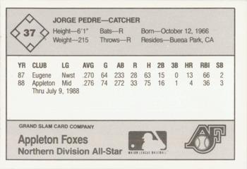 1988 Grand Slam Midwest League All-Stars #37 Jorge Pedre Back