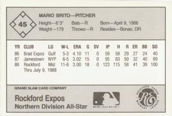 1988 Grand Slam Midwest League All-Stars #45 Mario Brito Back